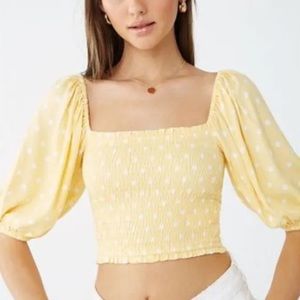 Forever 21 NWT Polka Dot Balloon-Sleeve Smocked Cropped Top